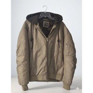 “Zara Beige Oversized Hooded Quilted Bomber Jacket Lightweight Transitional Coat